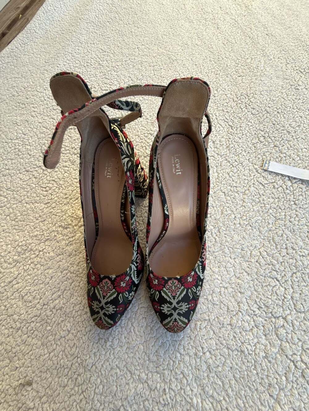 Lewit Floral Brocade Jacquard Block Heels Rare Made in Italy Size 38.5